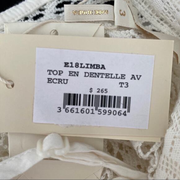 Maje Limba Cream Lace Long Sleeve Ruffle Shirt - Picture 10 of 12